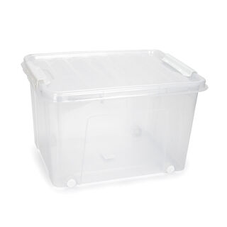 Storage Box With Clip Lid And Wheels Clear 35L