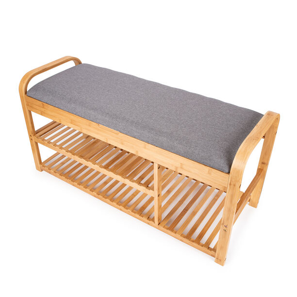 3 Tiers Bamboo/Mdf Shoes Bench ,Cushion  image number 3