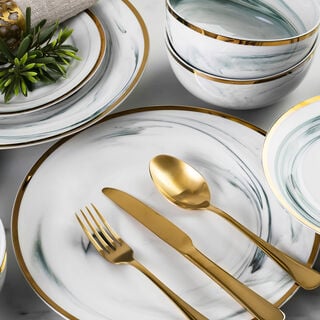 La Mesa Dinner Set 18 Pieces Grey Marble With Gold