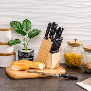  12 Pcs Wooden Knife Block With Knives