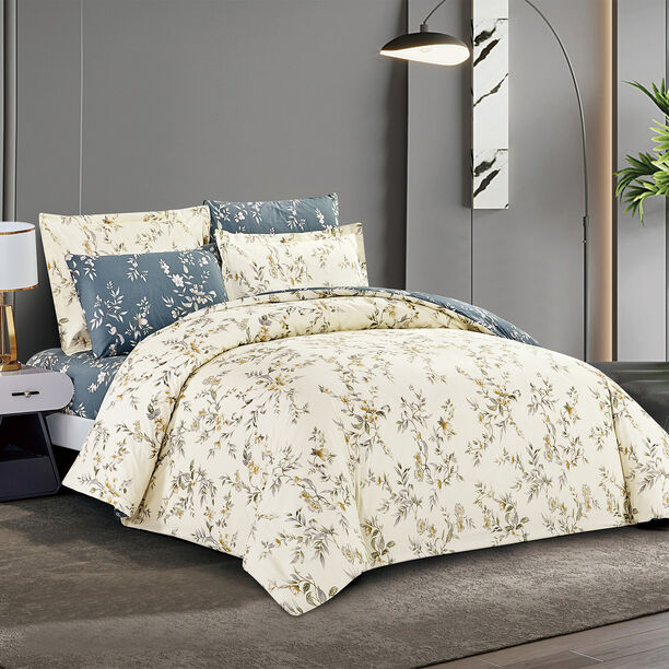 Unique home 6pc cream branches super king cotton comforter set 260*240cm image number 0