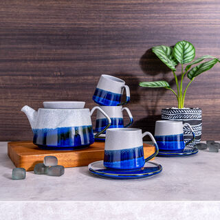 Grey and blue porcelain English tea cups set 13 pcs