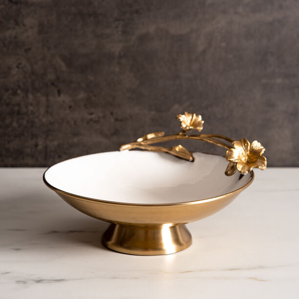 Bowl Med W/Base White&Satin Gold image number 0