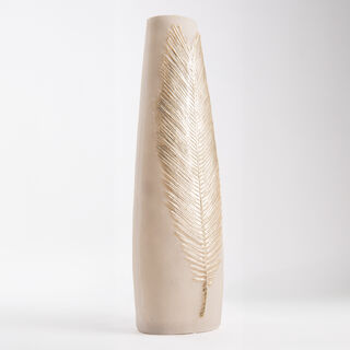 Off white flower vase with gold leaf 21 cm