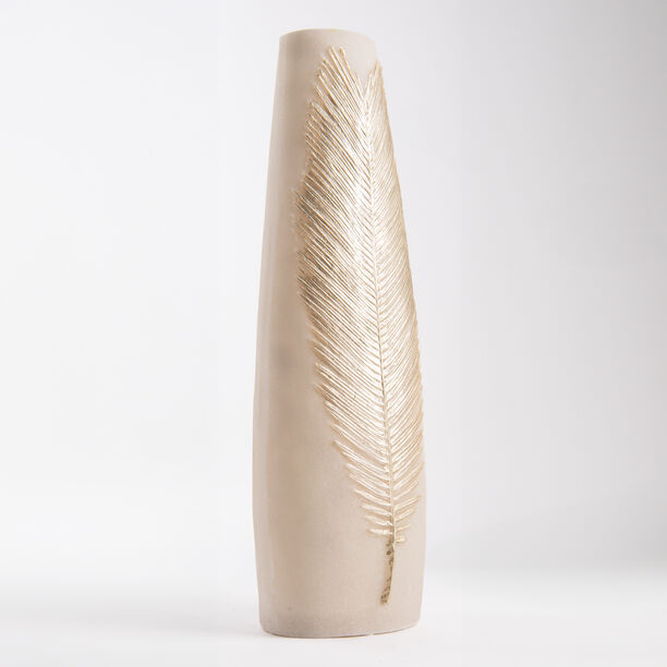 Off white flower vase with gold leaf 21 cm image number 1