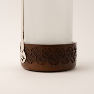 هومز حامل شموع خشب ومعدن فضي 9*9*18 سم