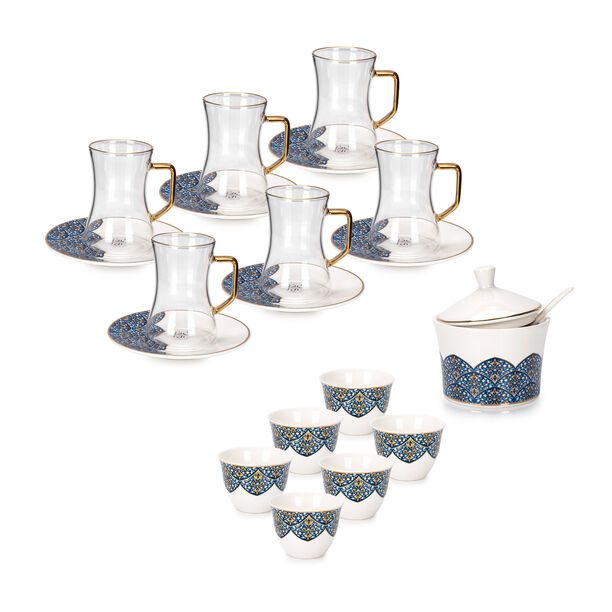 21 Pcs Porcelain Tea And Coffee Set Dark Blue image number 0