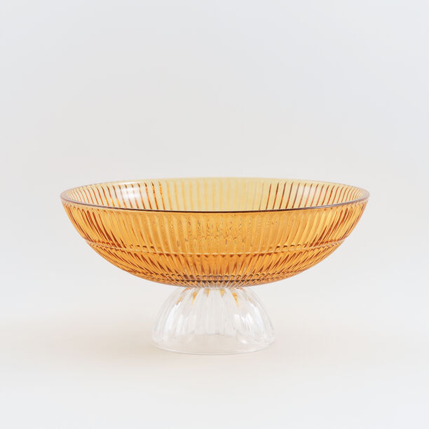 Homez Glass Ribbed Decor Bowl 29.4*29.4*14.4Cm, Orange image number 0
