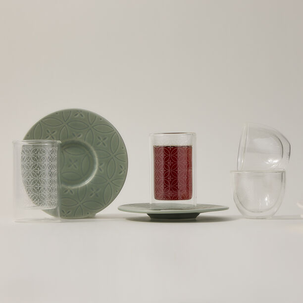 Dallaty green porcelain and glass Tea and coffee cups set 18 pcs image number 0