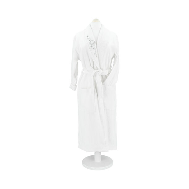 Embroidered shawl collar Bathrobe White Size S image number 1
