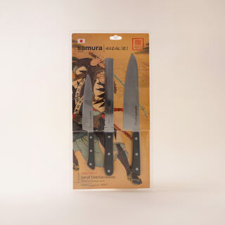 Samura set of 3 stainless steel kitchen knives, black