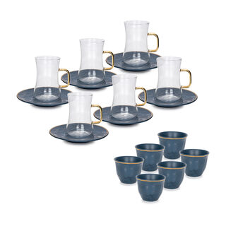 Arabic Tea and Coffec Set 18Pc Porcelain Mattglow Blue