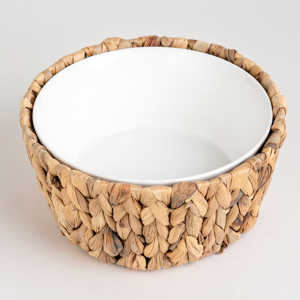 Porcelain Round Salad Bowl With Rattan Basket image number 1
