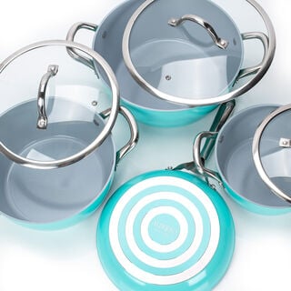 7Pcs Forged Cookware Set With Ceramic Coating Inside Blue