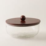 Alberto 1500ml clear hammered glass storage box with wooden lid image number 0