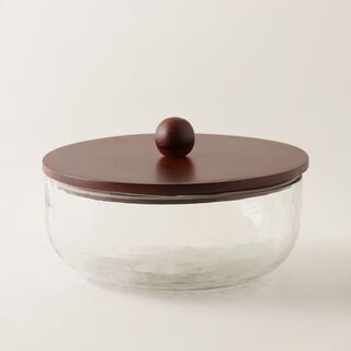 Alberto 1500ml clear hammered glass storage box with wooden lid