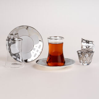 Dallaty grey porcelain and glass Tea and coffee cups set 18 pcs