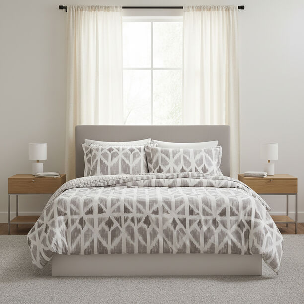 Cottage microfiber block chevron print 6pc super king comforter set, grey 250*260cm image number 0