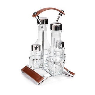 Cadiz Salt And Pepper, Oil And Vinegar Set With Stainless Steel Covers 