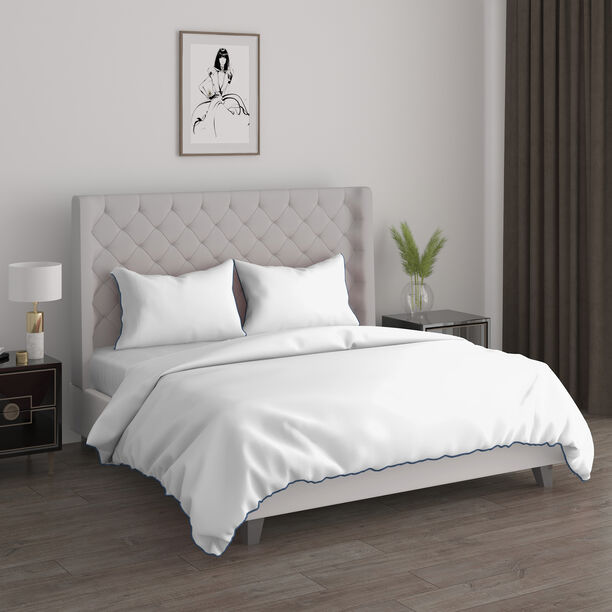 3Pcs cotton duvet cover 200*200cm contrast piping blue image number 0