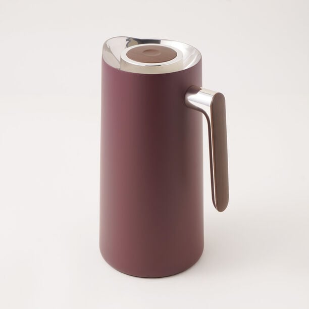 Dallaty 1L red steel vacuum flask with wooden handle image number 1