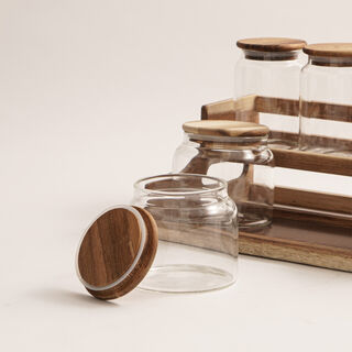 Alberto 7Pcs Glass Spice Jar Set With Wooden Stand