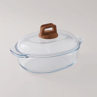 البرتو طقم قدور بيضاوية بغطاء ومقبض من زجاج البورسليكات العالي 32.2*22.3*17سم