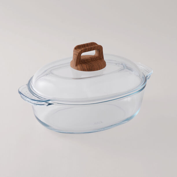 البرتو طقم قدور بيضاوية بغطاء ومقبض من زجاج البورسليكات العالي 32.2*22.3*17سم image number 1