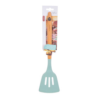 Alberto Silicone Slotted Turner With Wooden Handle Blue 
