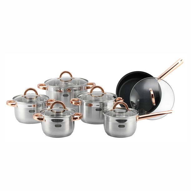 Alberto Stainless Steel Cookware Set 12 Pieces Golden Handle image number 1