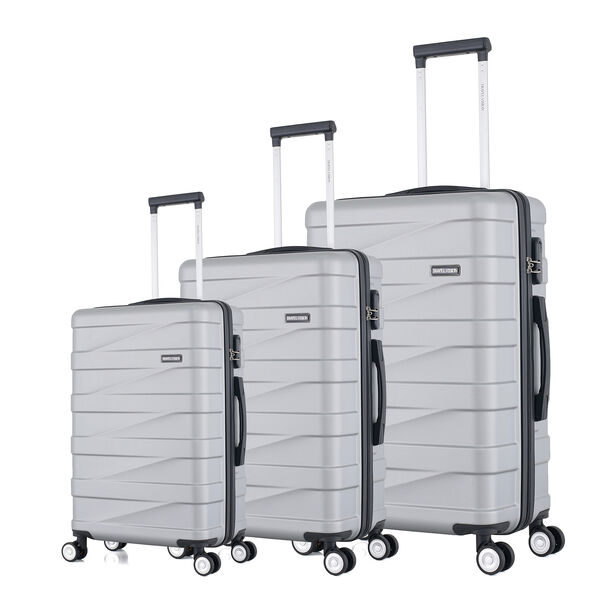 3 Piece Abs Trolley Case Set Horizontal Stripes Silver 20/24/28" image number 1