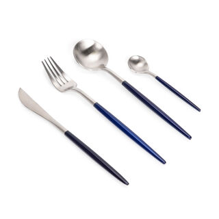 Rio 16 Pieces Modern Cutlery Set Silver And Blue Handle