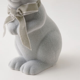 Homez Resin Flocked Rabbit With Ribbon, Grey 14.5*9.5*25 Cm