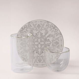 دلتي طقم أكواب شاي وفناجين قهوة سعودية زجاج وبورسلان أبيض 18 قطعة