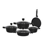 9Pcs Diamond Cookware Set With Glass Lid Black image number 1
