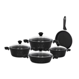 9Pcs Diamond Cookware Set With Glass Lid Black