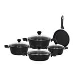 9Pcs Diamond Cookware Set With Glass Lid Black image number 1