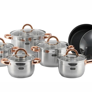 Alberto Stainless Steel Cookware Set 12 Pieces Golden Handle