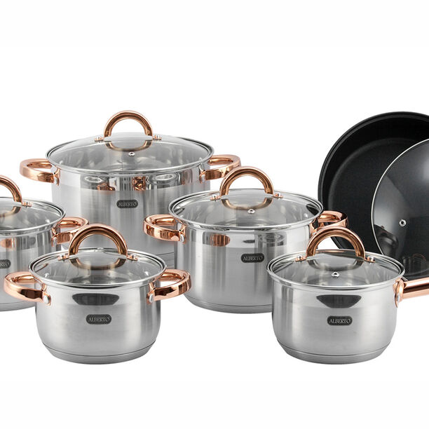 Alberto Stainless Steel Cookware Set 12 Pieces Golden Handle image number 2