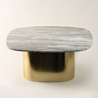 Homez Coffee Table Marble Top Gold Base, 80*75*33Cm