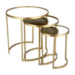 3 Pcs Metal Round Side Table Mirror Top Gold  image number 0