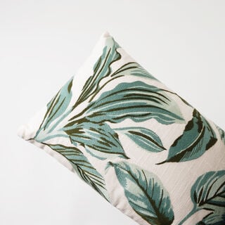 Boutique Blanche rectangular cotton pillow with leaves embroidery, green 45*35*15cm
