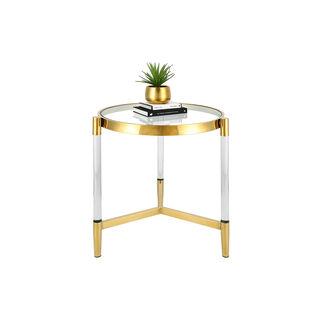 Stainless Steel With Glass Side Table Top Acrylic Feet