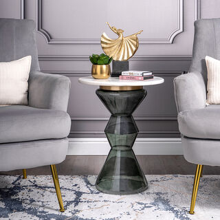 Side Table Glass Base And Marble Top 46*58 cm