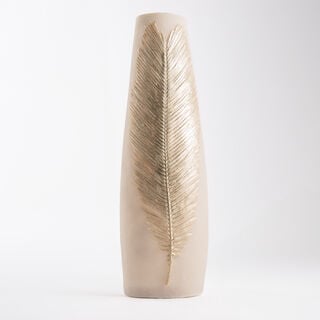 Off white flower vase with gold leaf 21 cm