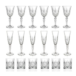 Rcr Set Melodia 18 RCR Melodia Italian Crystal Tumblers Goblet Flute Stem Glasses Set 18 Pieces