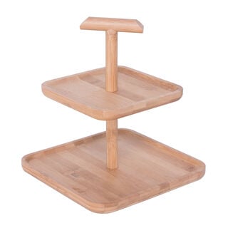 Bamboo Square 2 Storey Plates With Handle 