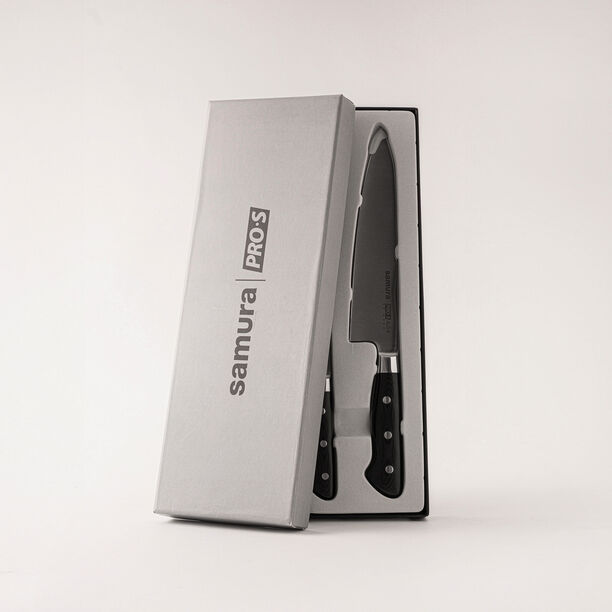 Samura pros set 3pcs stainless steel kitchen knives in black 7.9", 5" image number 4