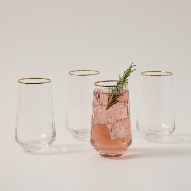Set Of 4 Clear Ribbed Tumbler With Gold Rim image number 3