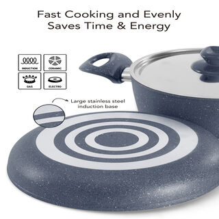 Grandi 10 piece granite cookware set with a stainless steel lid grey